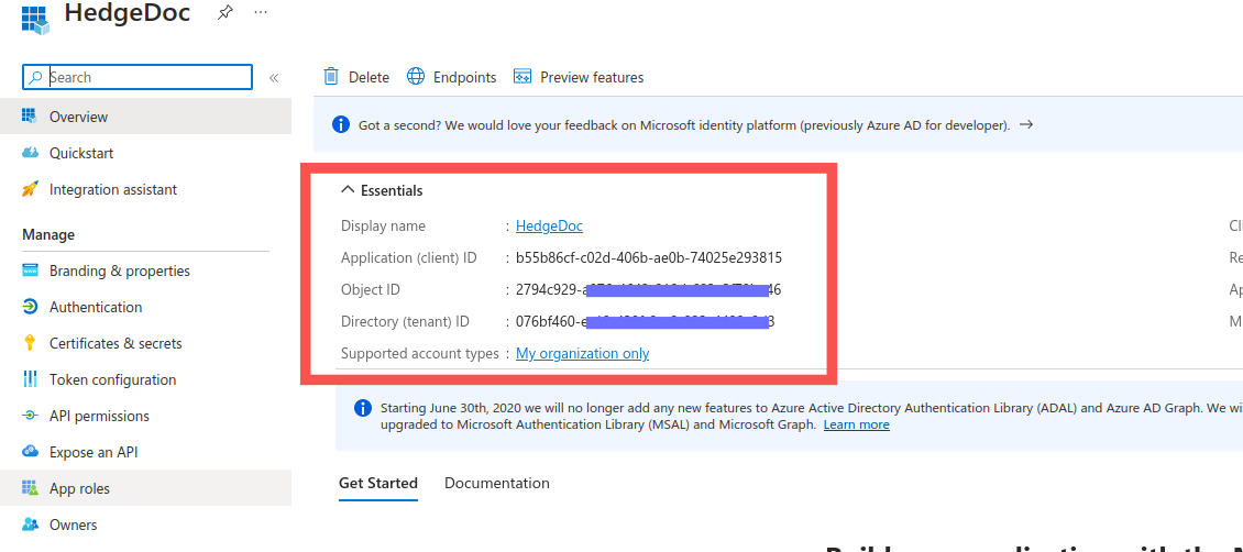 Find application id and directory id from overview page