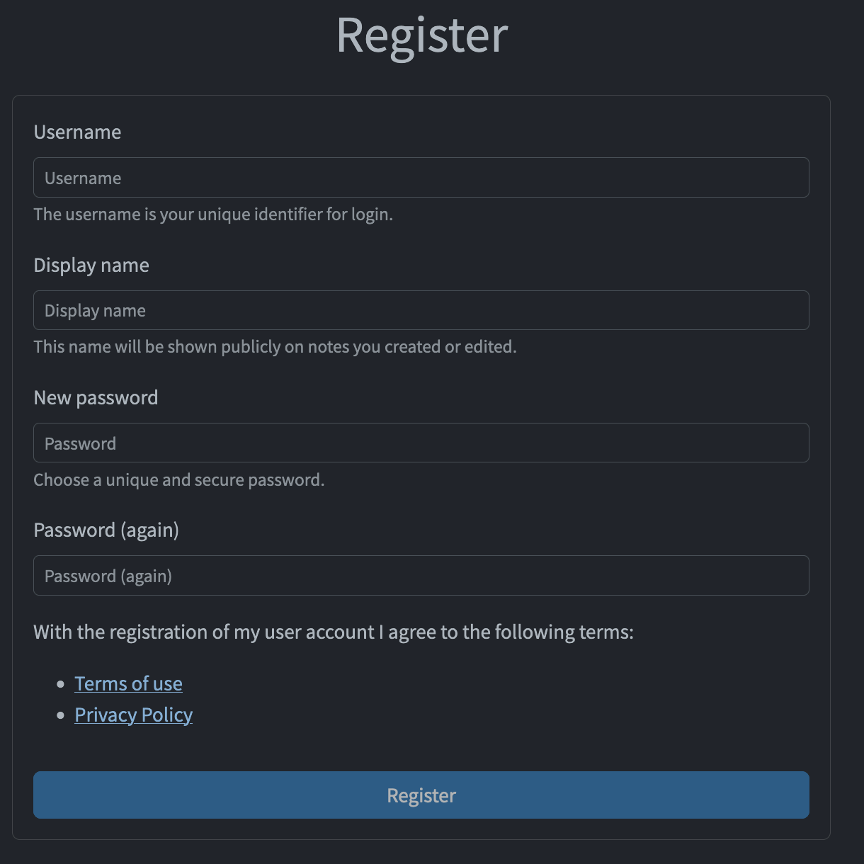 Register form