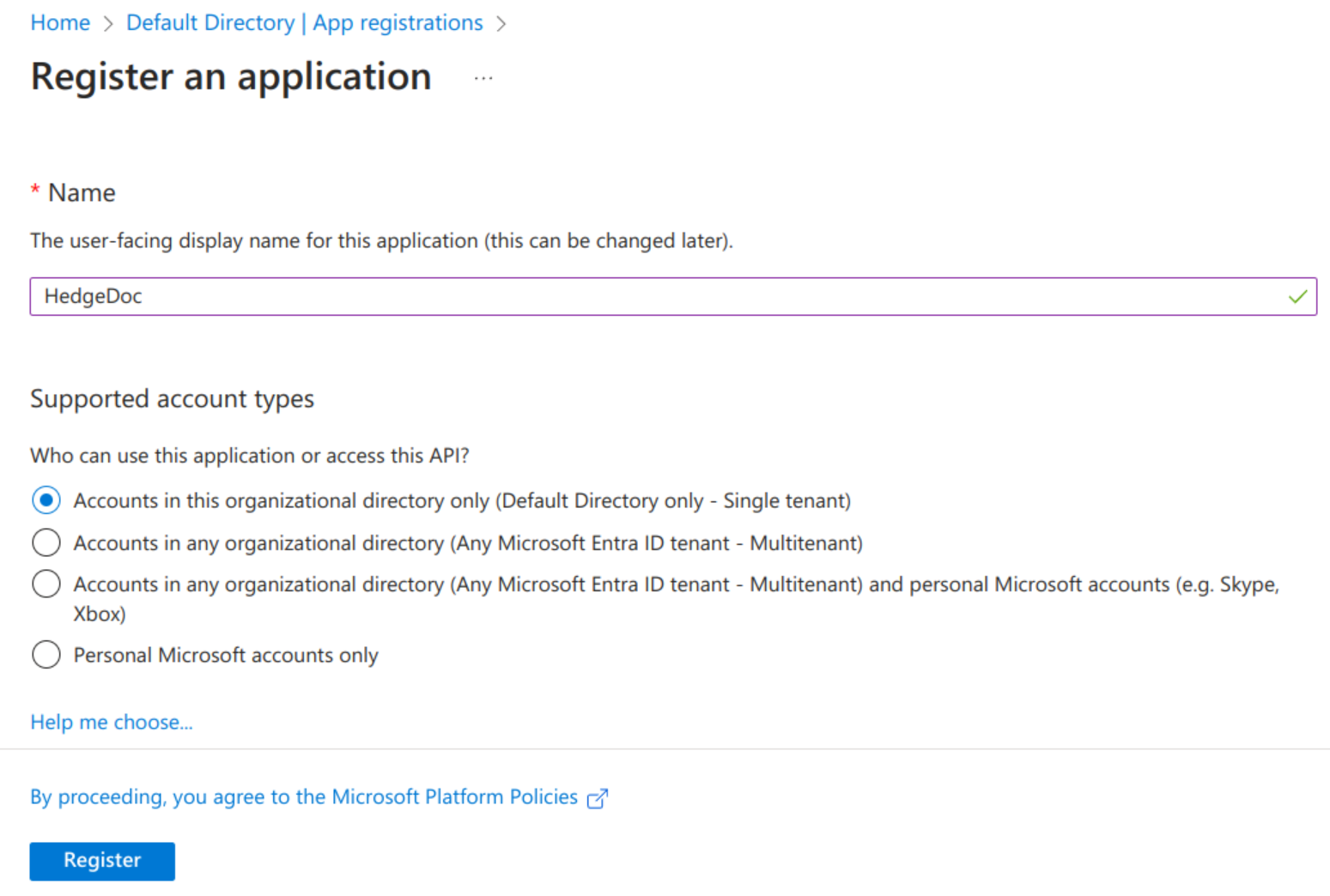 Azure Portal App registration